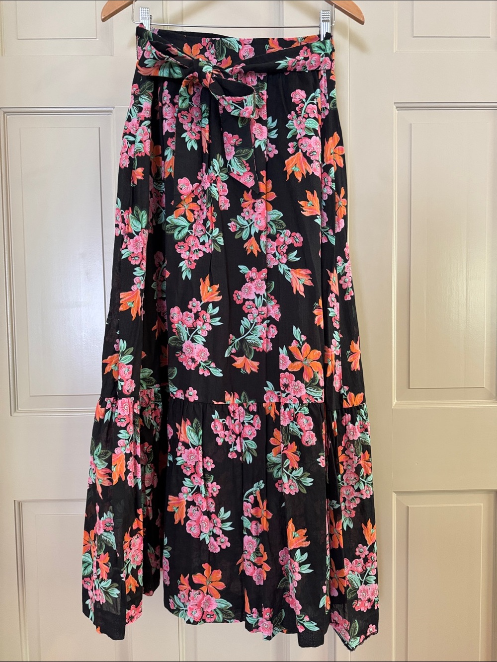 Ann Taylor Black Maxi Skirt with Pink & Orange Floral Print